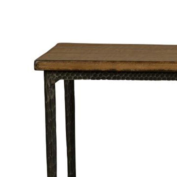 Lemy Sofa Console Table, 62 Inch Rectangular Brown Top, Black Frame