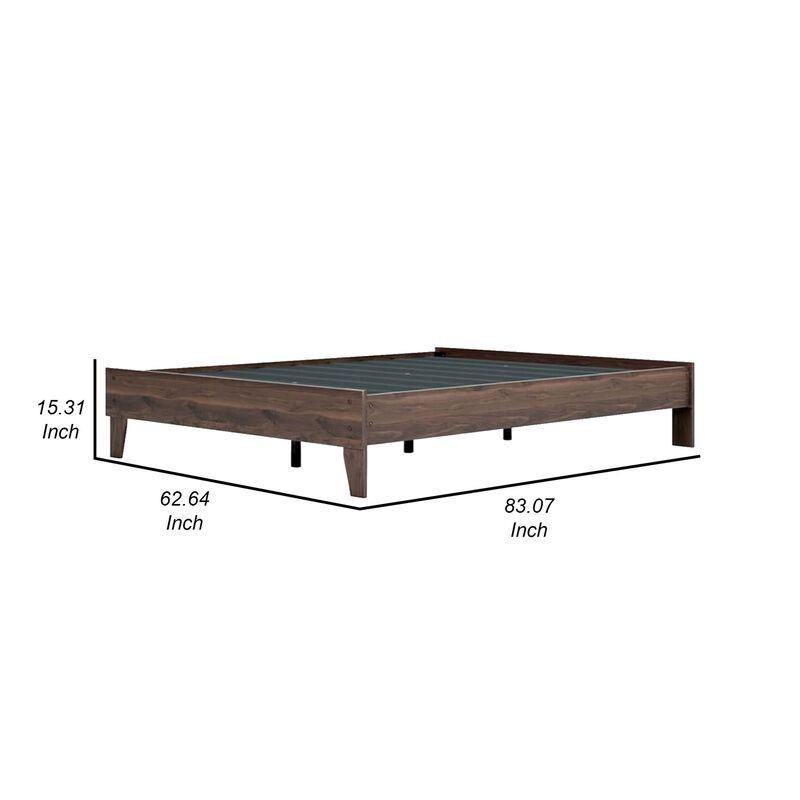 Sof Queen Size Platform Bed, Low Profile, Footboard, Dark Brown Finish