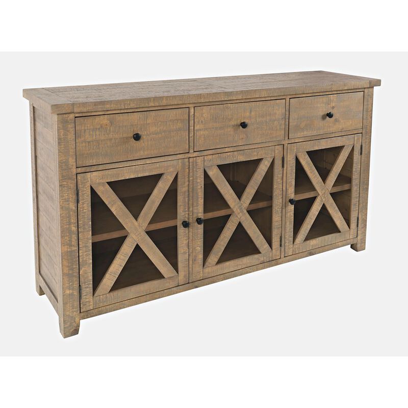 Jofran Carlyle Crossing Modern Rustic Buffet Server Storage Cabinet with Three Doors