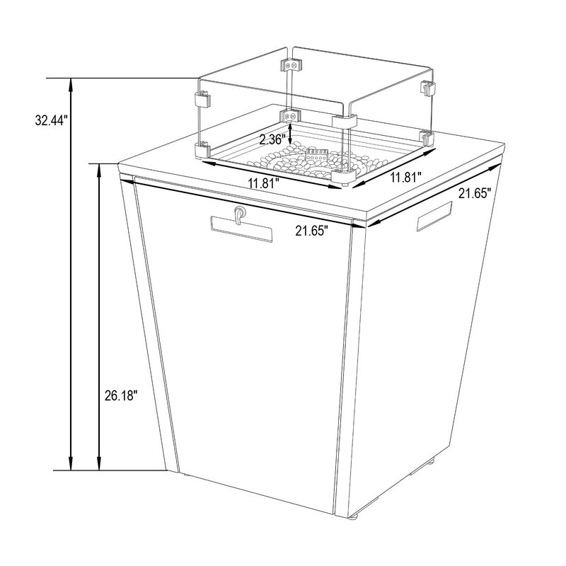 LeisureMod Marlin Modern Black Aluminum Outdoor Patio Chaise Lounge Chair in Black Frame with Square Fire Pit Side Table