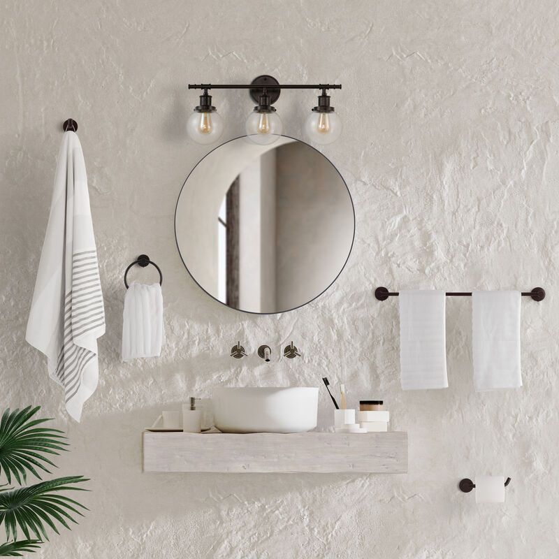 Hugo 24.5" 3-Light Farmhouse Classic Vanity Light with Bathroom Hardware Accessory 5-Piece Set