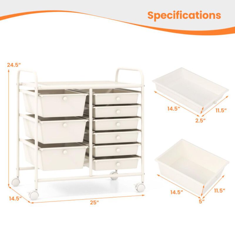 Hivvago 9-Drawer Rolling Storage Cart with Colorful Drawers and Metal Frame