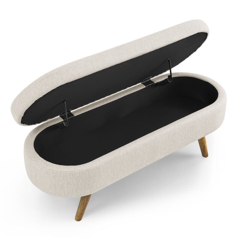 Ottoman Oval Storage Bench, Rubberwood Legs