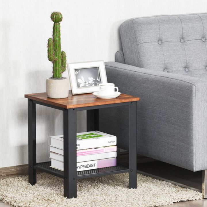 Hivvago 2-Tier Industrial End Table with Storage Shelf for Small Space