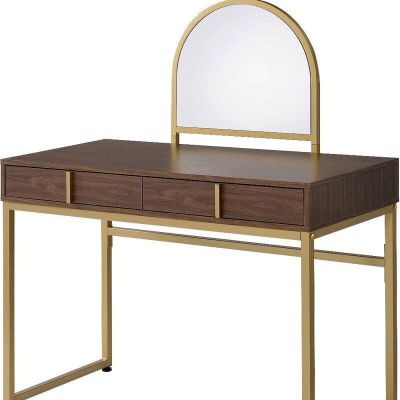 HomeRoots 42" Gold Mirrored Vanity Table with Mirror With Two Drawers image number 2