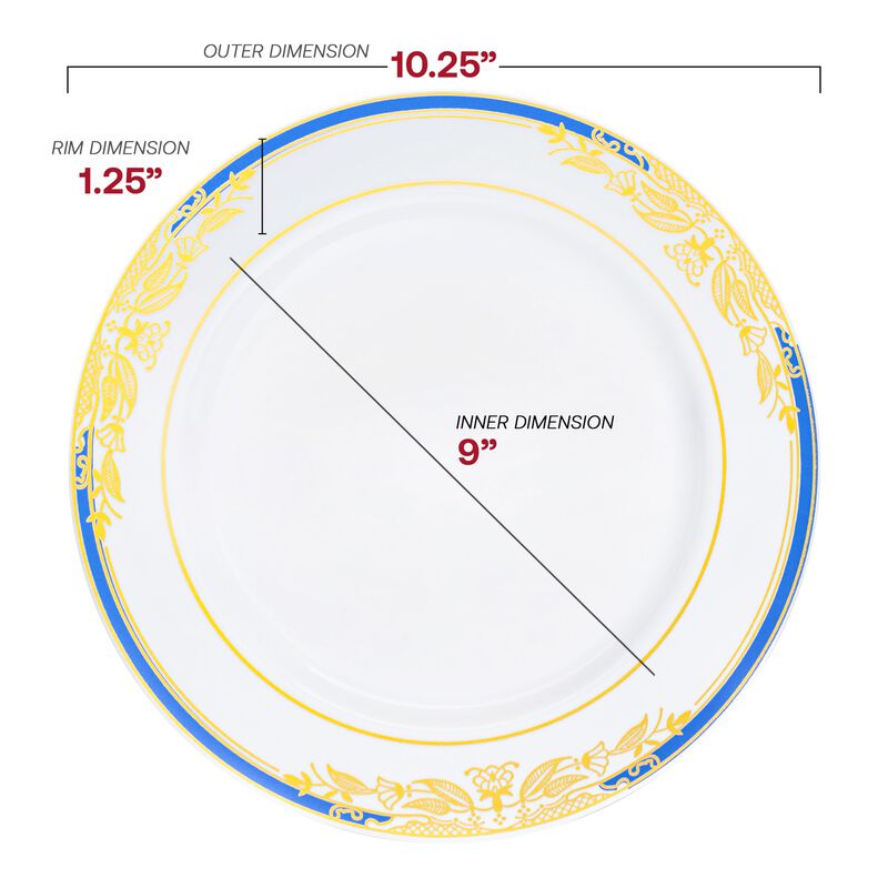 White with Blue and Gold Harmony Rim Plastic Dinnerware Value Set (40 Sets) image number 2