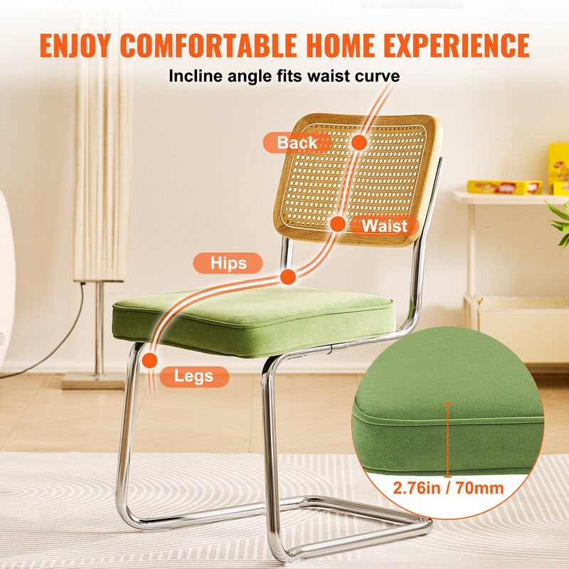 Set of 2 Rattan Dining Chairs Mid Century Modern Velvet Upholstered Accent Chairs