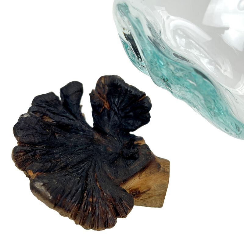 Melted Glass On Gamal Root Wood Decorative Bowl Vase Terrarium Planter image number 4