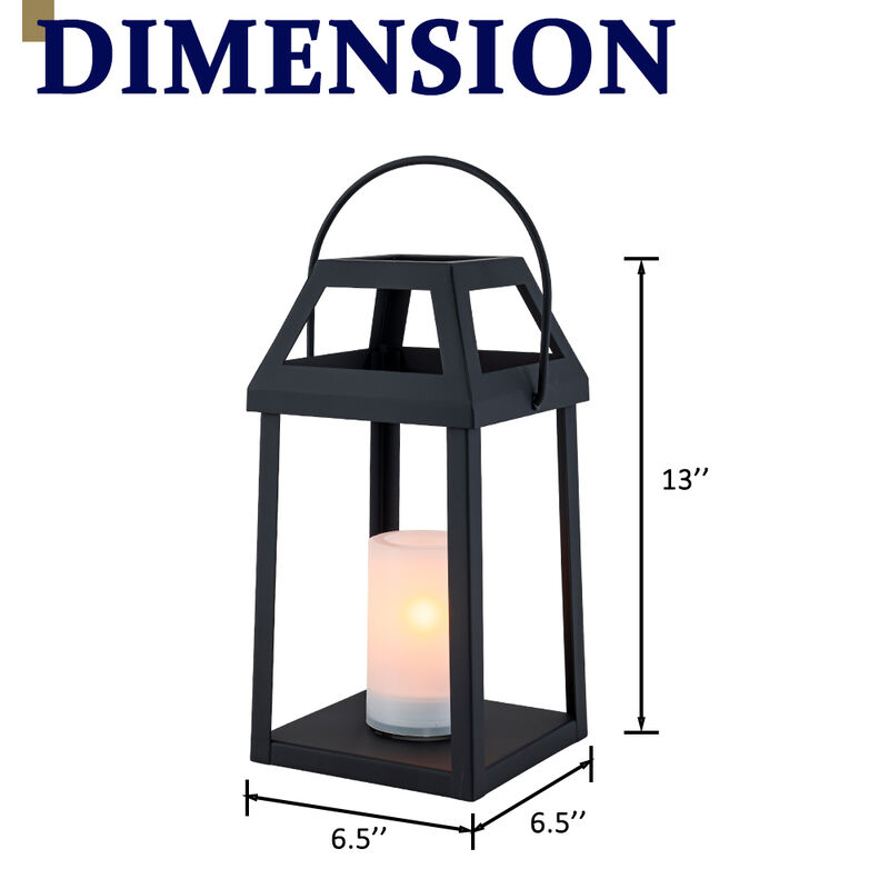 H13&rdquo; Solar Outdoor Lantern with Flickering Candle Modern Metal Solar Lantern with Handle, Waterproof Patio Table & Hanging Light Auto On/Off for Garden Deck image number 6