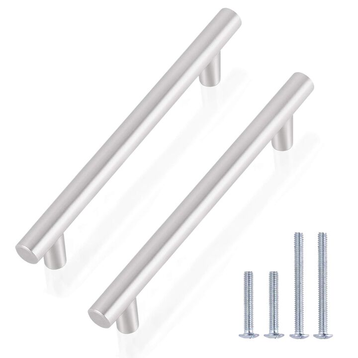 Gobrico Brushed Nickel Cabinet Hardware Handles and Pulls, Stainless Steel Kitchen Drawer Knobs, Round T Bar Dresser Drawer Pull