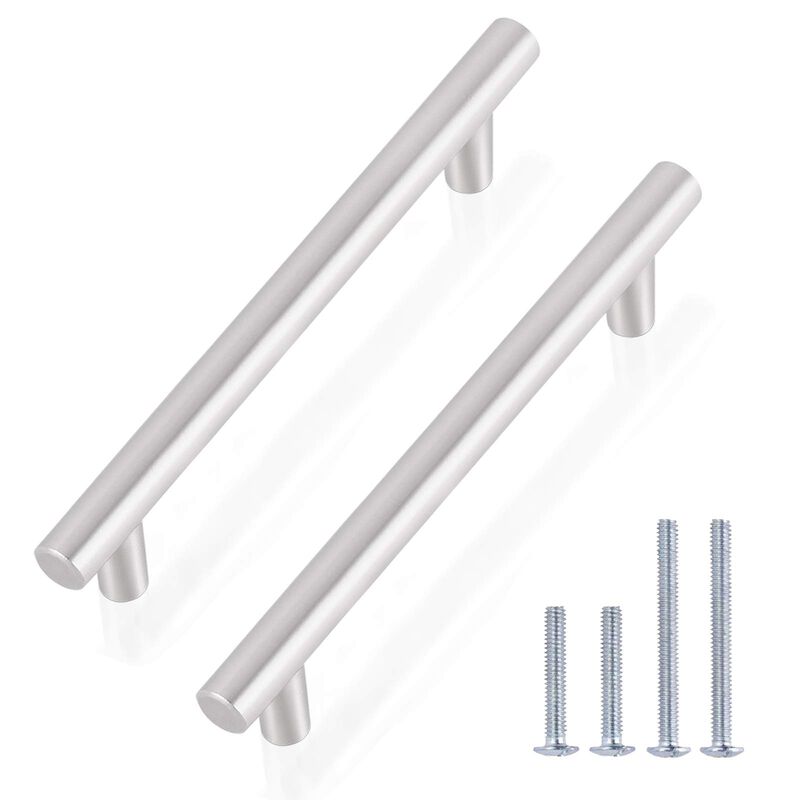 Gobrico Brushed Nickel Cabinet Hardware Handles and Pulls, Stainless Steel Kitchen Drawer Knobs, Round T Bar Dresser Drawer Pull