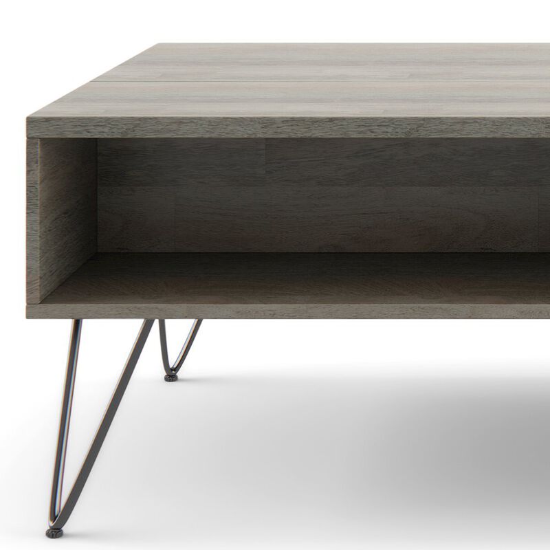 Simpli Home Hunter SOLID MANGO WOOD Lift Top Coffee Table in Grey