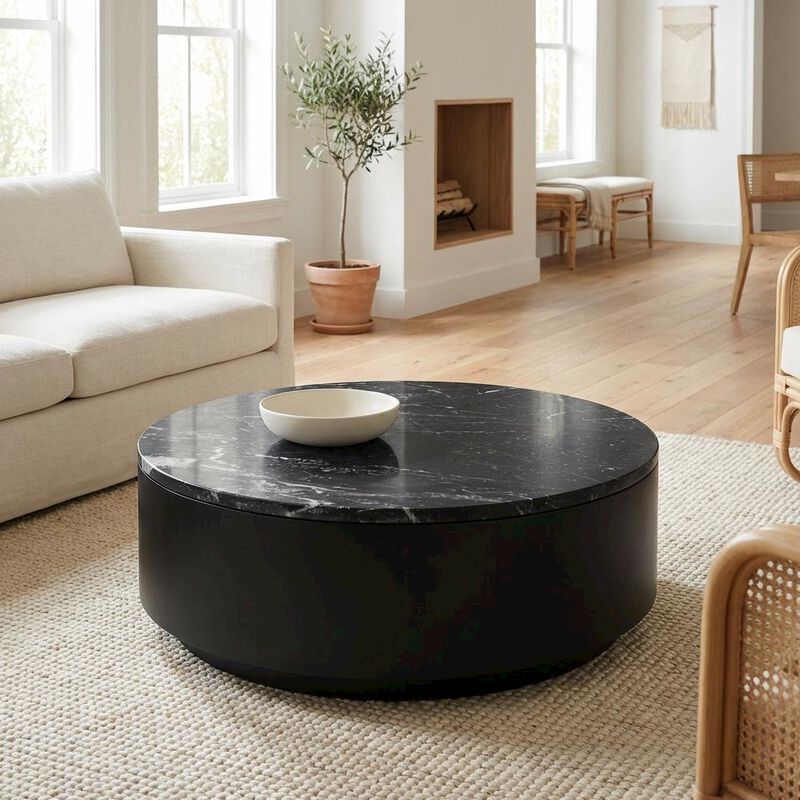 Starlight Canyon Home Top Black Marble Coffee Table with MDF Base, Stone Frame, Weight Capacity 30 lbs image number 3