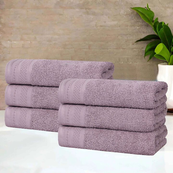 Set of 6 Cotton Waffle Border Hand Towels, Soft Absorbent Quick Dry Towels for Bathroom