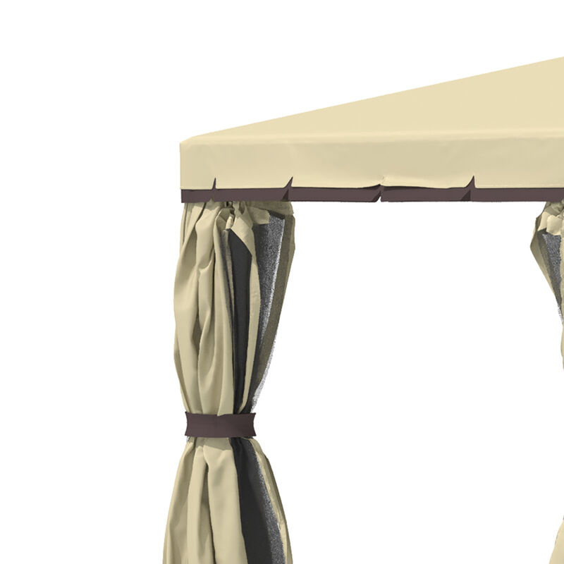 10' Patio Gazebo, Aluminum Shelter, Mesh Curtains, 2 Tier Polyester Roof, Coffee