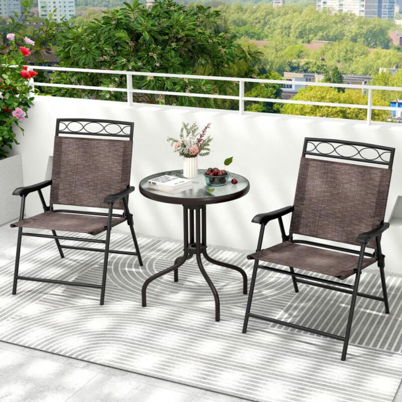 Hivvago 3 Pieces Outdoor Bistro Dining Furniture Set with Umbrella Hole