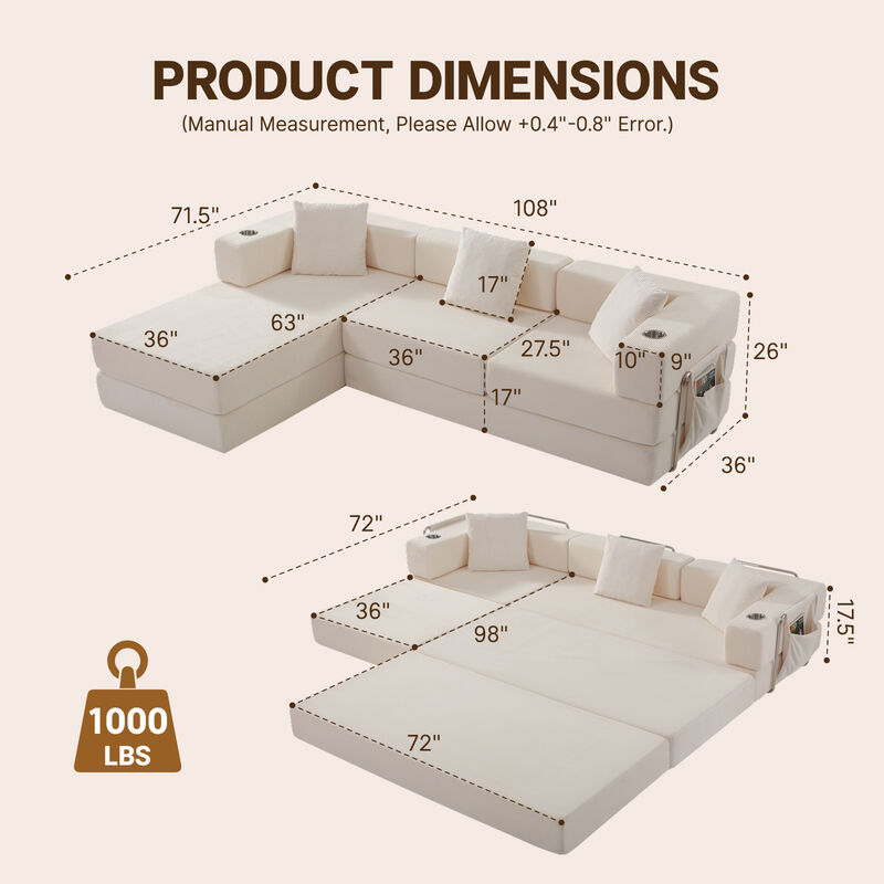 Mernri 108'' Modular Sectional Sleeper Sofa image number 3