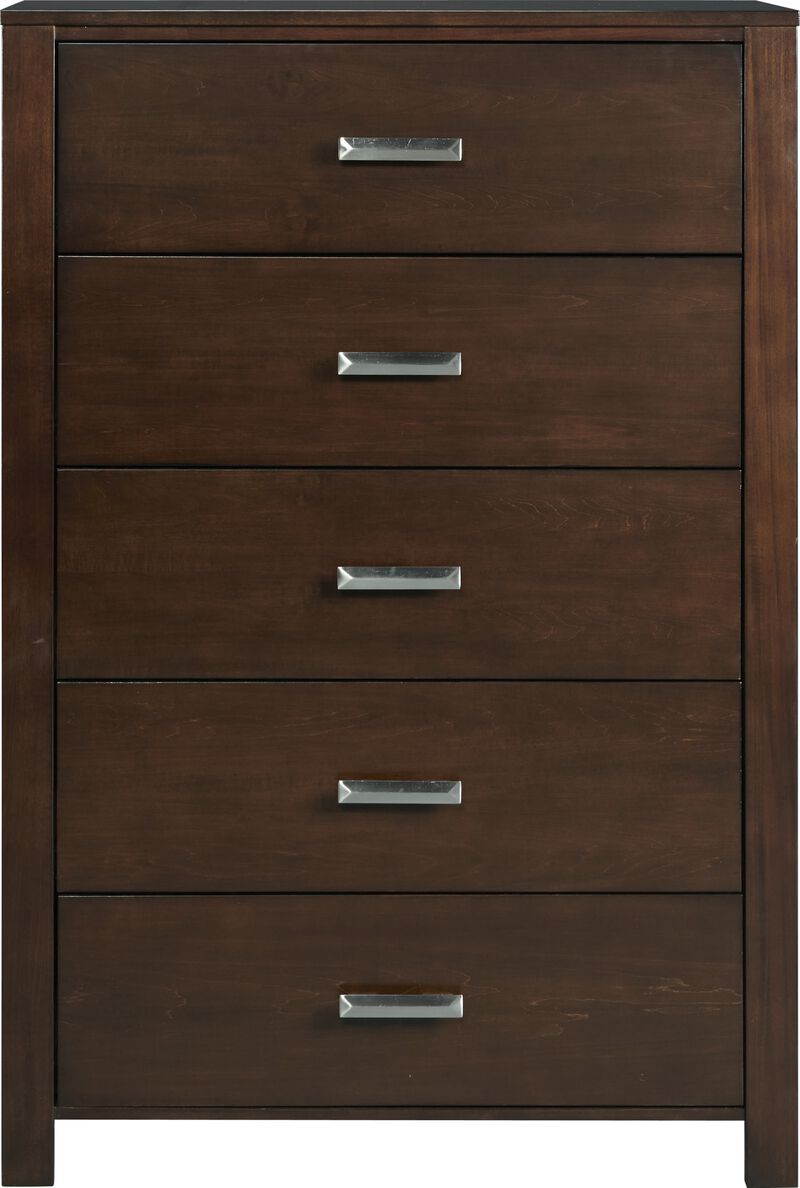 Riva Five Drawer Chest in Chocolate Brown
