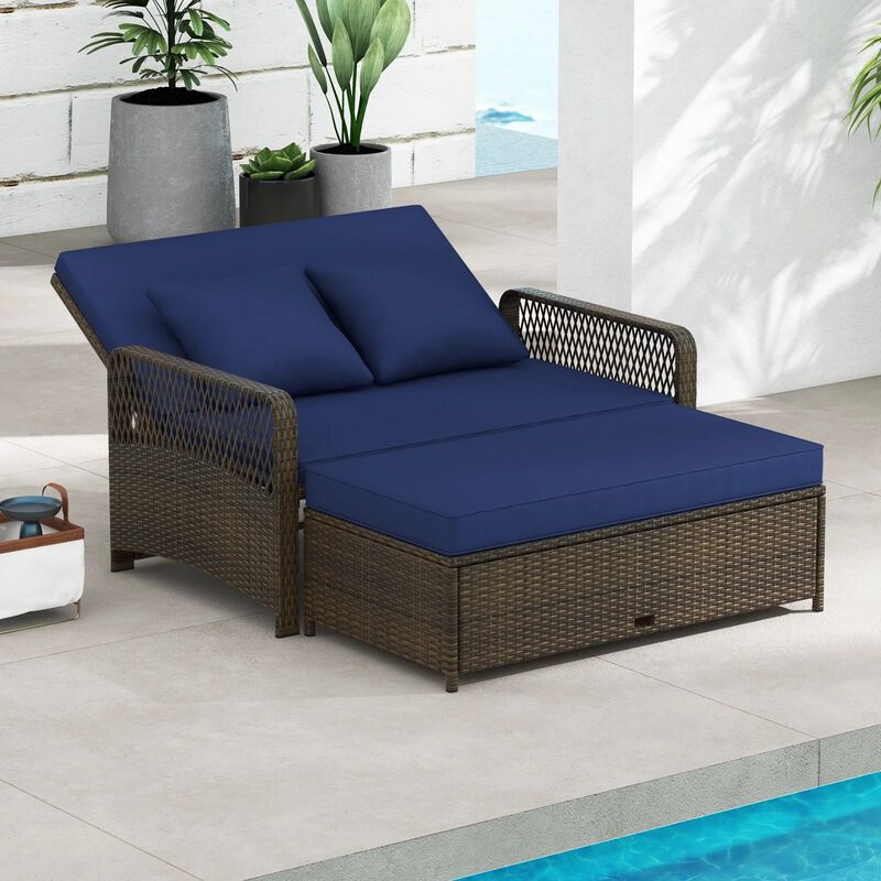 Mondawe Patio Adjustable Wicker Daybed with 4-Level Backrest and Soft Cushions
