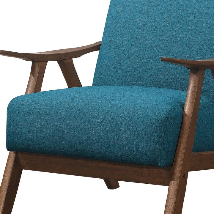 Fabric Upholstered Accent Chair with Curved Armrests, Blue-Benzara
