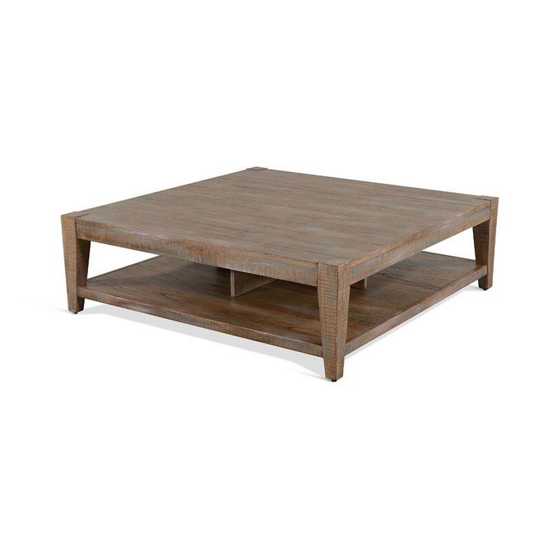 Lilly Coffee Table, 1 Shelf, Light Brown Mahogany, Square 48 Inch - Benzara
