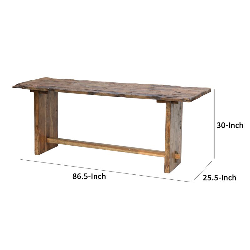 87 Inch Rustic Console Table, Live Edge Wood, Distressed Brown-Benzara