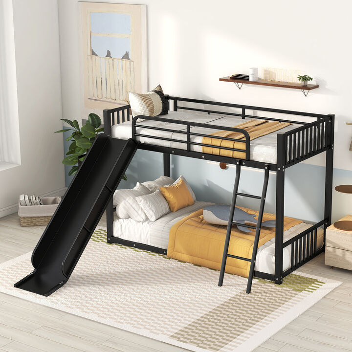 Whisen Metal Bunk Bed with Slide, Twin over Twin