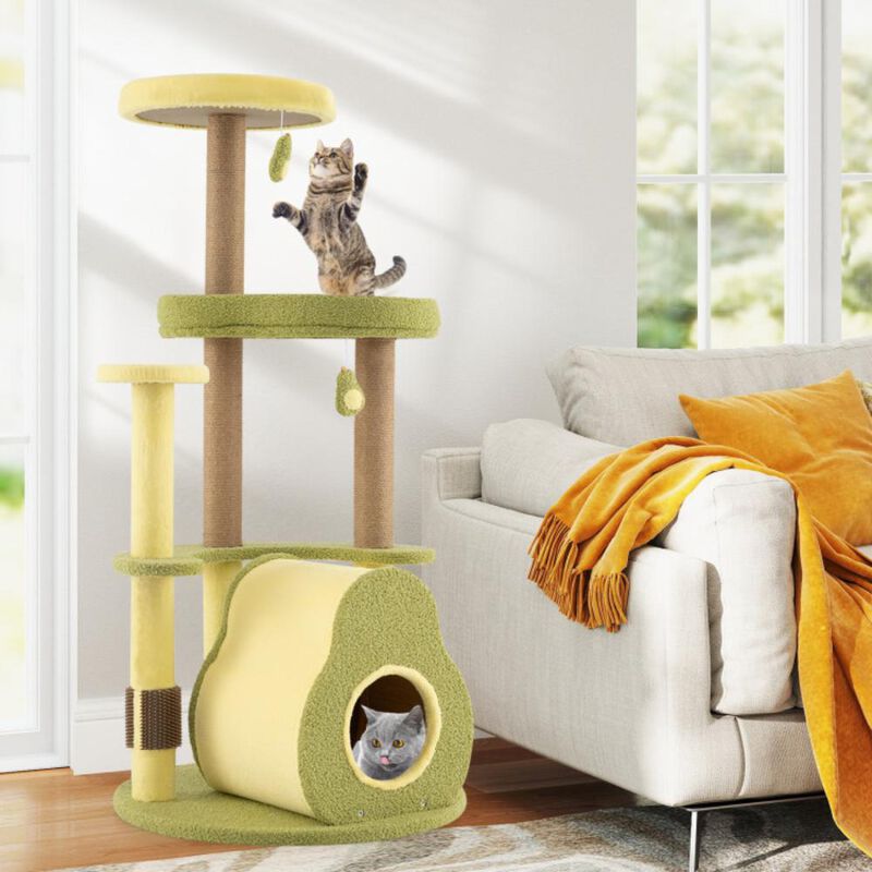 Hivvago Freestanding Multi-level Avocado Cat Tower with Private Condo