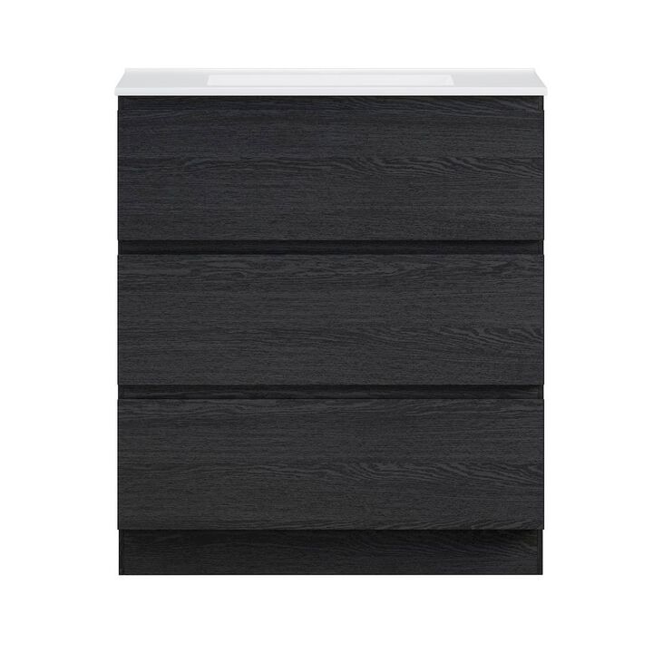 Liberte 30" Freestanding Bathroom Vanity in Black Oak with Sink Top