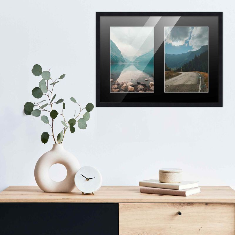 8x10 Wood Collage Frame with Black Mat for 2 4x6 Pictures