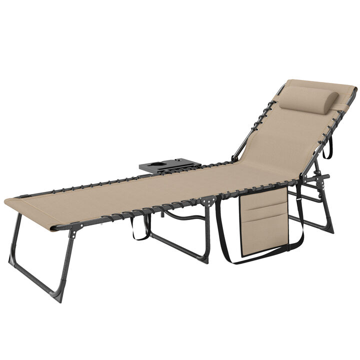 Hivvago Folding Outdoor Chaise Lounge Chair with Side Table