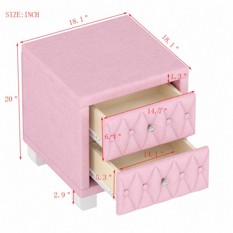 Worsal Button‑Tufted Velvet 2‑Drawer Nightstand image number 8