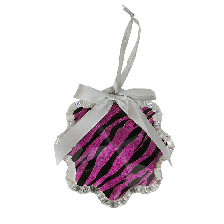 4.5" Magenta Pink and Gray Glittered Snowflake Prism Christmas Ornament