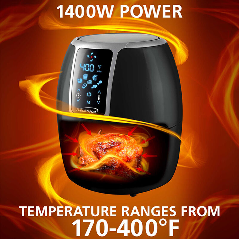 Brentwood Small 1400 Watt 4 Quart Electric Digital Air Fryer with Temperature Control in Black