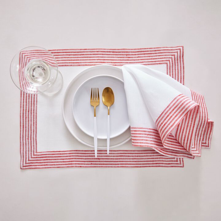 Solino Home Lucca 100% Linen Placemats &ndash; Set of 4, 14 x 19 in, Machine Washable, Holiday and Everyday Dining