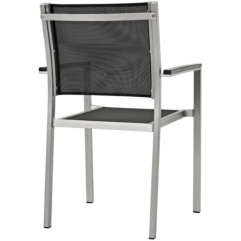 Modway Shore Aluminum Outdoor Patio Dining Arm Chair in Silver Black
