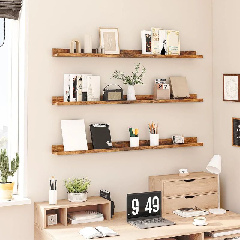 3 Piece Hanging Wall Shelf Set for Living Room Bedroom or Office-Brown image number 3