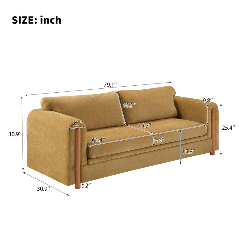 Merax Modern 3-Seater Chenille Sofa with Sculptural Curved Armrests & Rubber Wood Accents image number 3