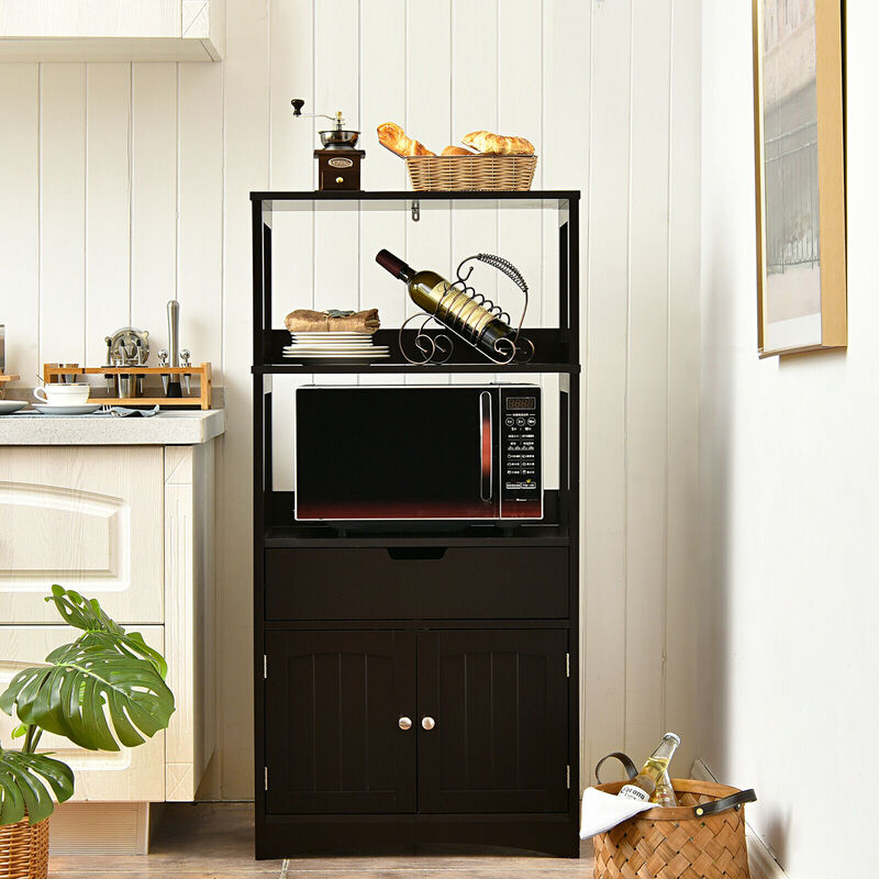 Costway Bathroom Storage Cabinet Floor Cabinet w/Drawer Shelf Cupboard Espresso