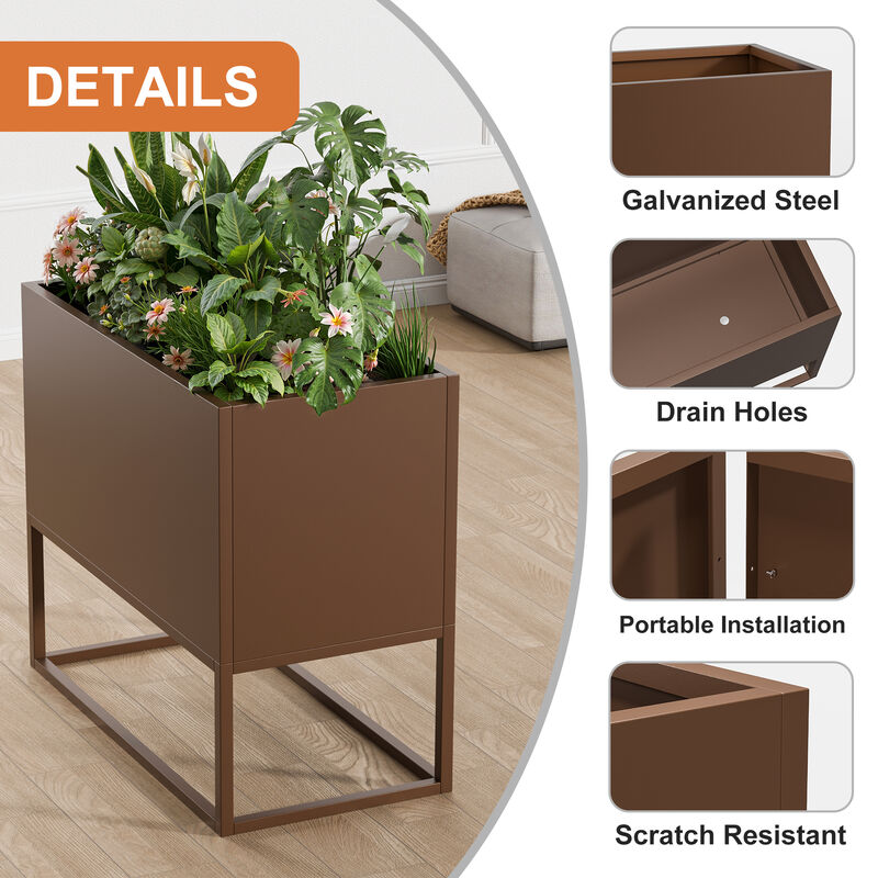 Metal Rectangular Planter with Shelves and Drainage Holes