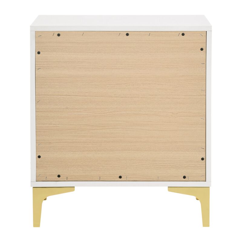 Lif 25 Inch Modern 2 Drawer Nightstand, Gold Metal Accents, Pure White - Benzara