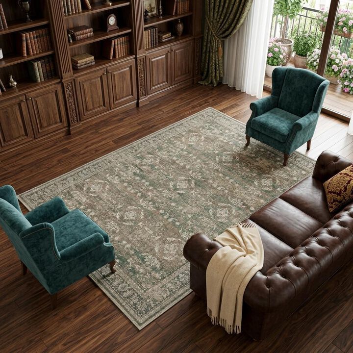 HomeRoots Floral Medallion Distressed Washable Area Rug