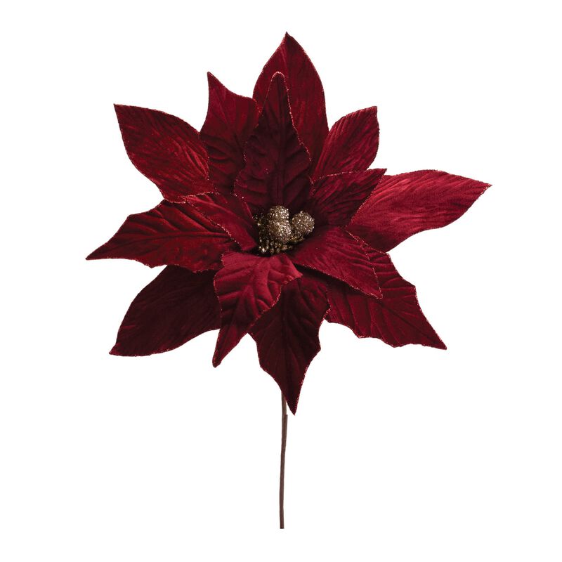 Decorative Glittered Poinsettia Stems, Set of 6 for Tree Fillers or Centerpieces