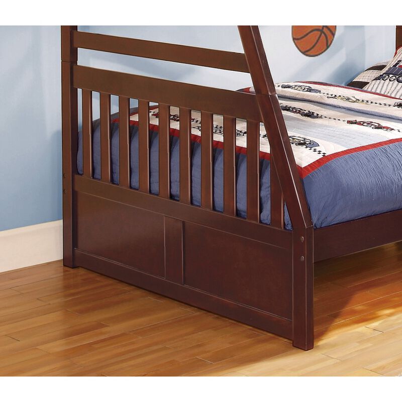 Transitional Dark Cherry Finish Youth Bedroom Furniture 1pc Twin/Full Bunk Bed Pine Veneer Wooden Furniture