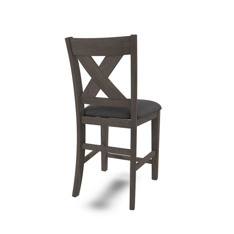 Caity Counter Height Chair Set of 2, Gray Acacia Wood, X Shaped Back - Benzara