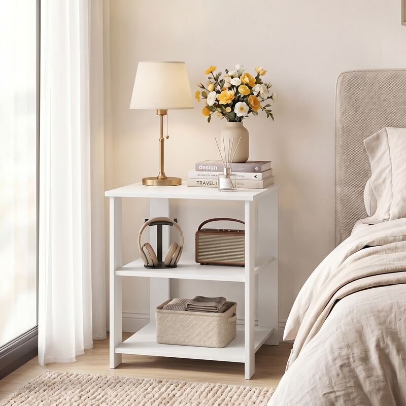 Modern 3-Tier Nightstand with Open Shelves and Square Side Table Design image number 3