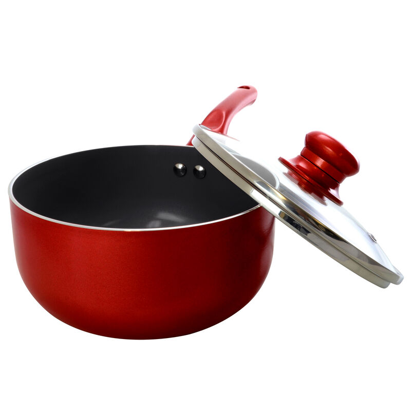Better Chef 2 Quart Ceramic Coated Saucepan in Red with Glass Lid image number 2