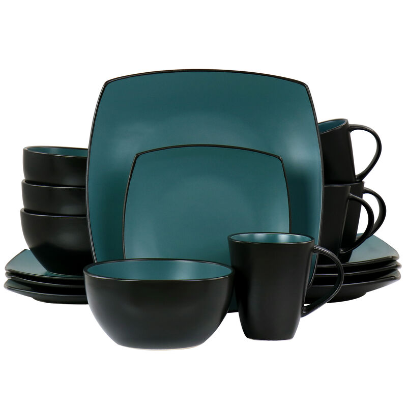 Gibson Elite Soho Lounge 16 Piece Matte Glaze Square Dinnerware Set in Teal image number 0