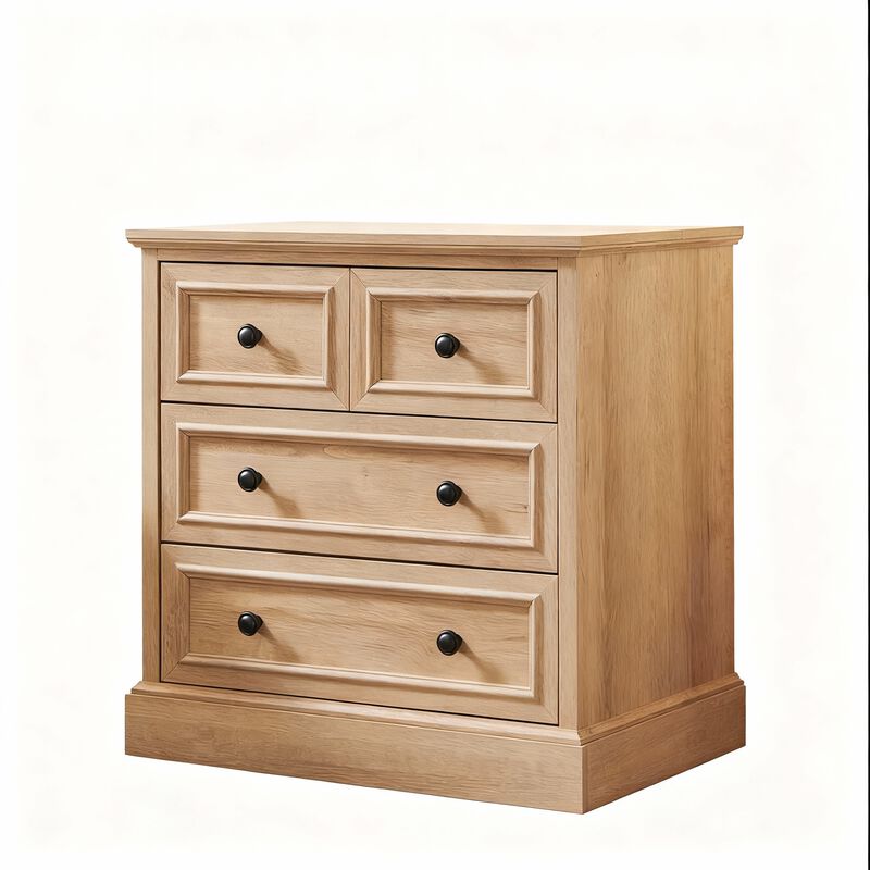 26" Farmhouse Nightstands Set of 2 with Charging Station, 4-Drawer Storage image number 0