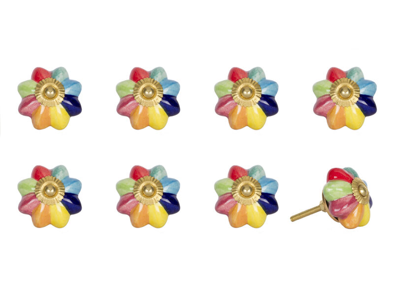 HomeRoots Set of Eight Blue And Green Ceramic And Metal Drawer Pull Knobs image number 3